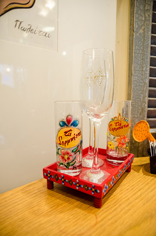 Painted glassware waiting on the tray
