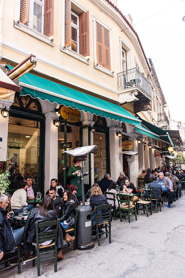 Looking down the pedestrian street towards the café