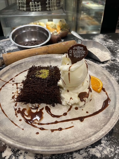 Chocolate Künefe with Ice Cream